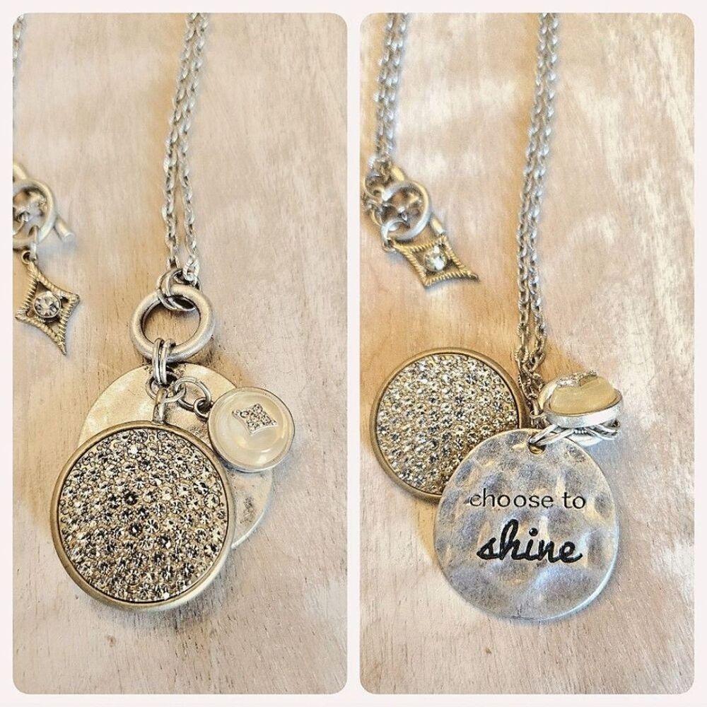 Premier Designs "Choose to Shine" Two-tone Crystal Pendant Charm Necklace